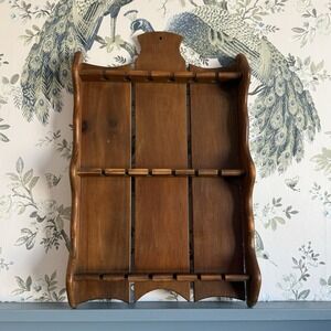 Vintage Wood Souvenir Spoon Rack Wall Display 3 Shelf  17"  Scalloped Cottage